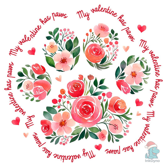 Floral Paw Print My Valentine Has Paws - DTF Transfer