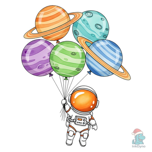 Astronaut Floating Planet Balloons - DTF Transfer