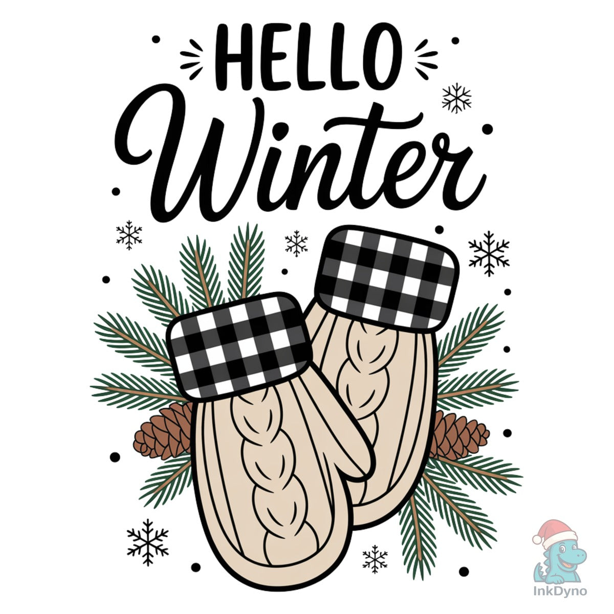 Hello Winter Mittens Buffalo Plaid