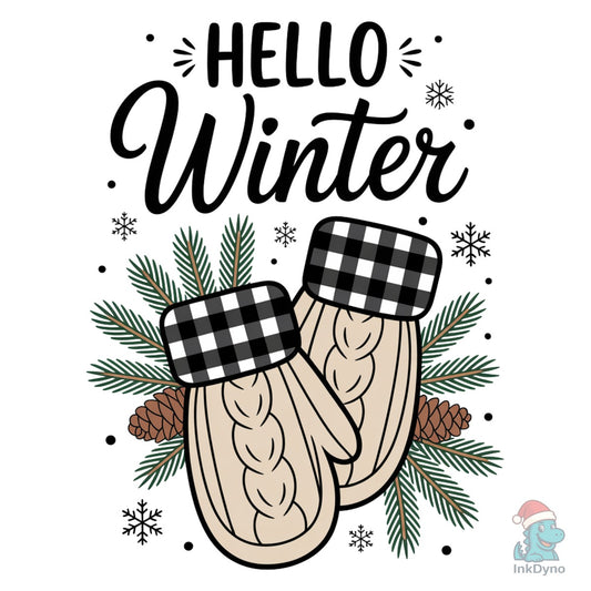 Hello Winter Mittens Buffalo Plaid - DTF Transfer