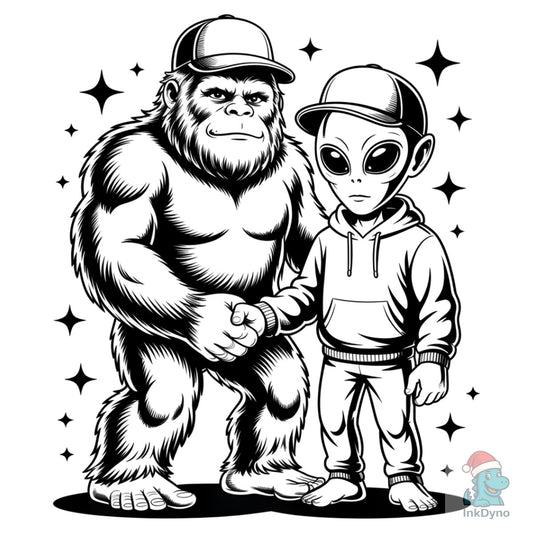 Alien Bigfoot Hand Shake Cryptid Funny - DTF Transfer