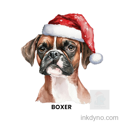 Festive Boxer Dog With Santa Hat Design — DTF Transfer