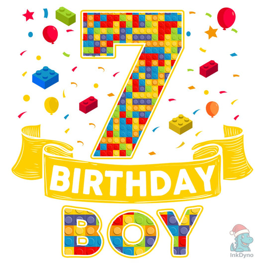 7th Birthday Boy Building Blocks Design - DTF Transfer