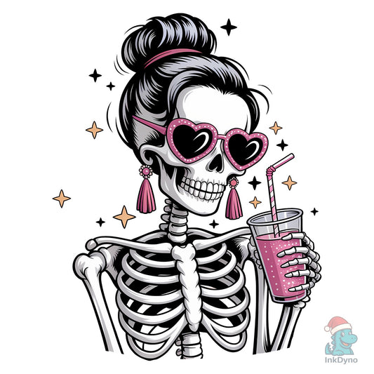 Glam Skeleton with a Pop of Pink - DTF Transfer
