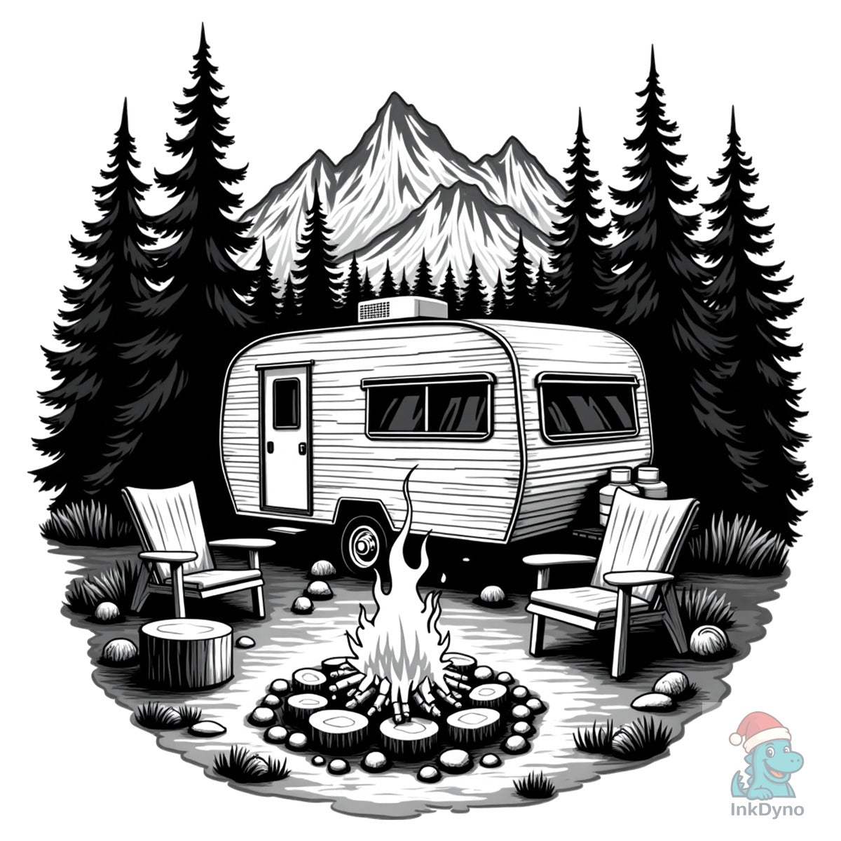 Outdoor Mountain RV Camping Illustration