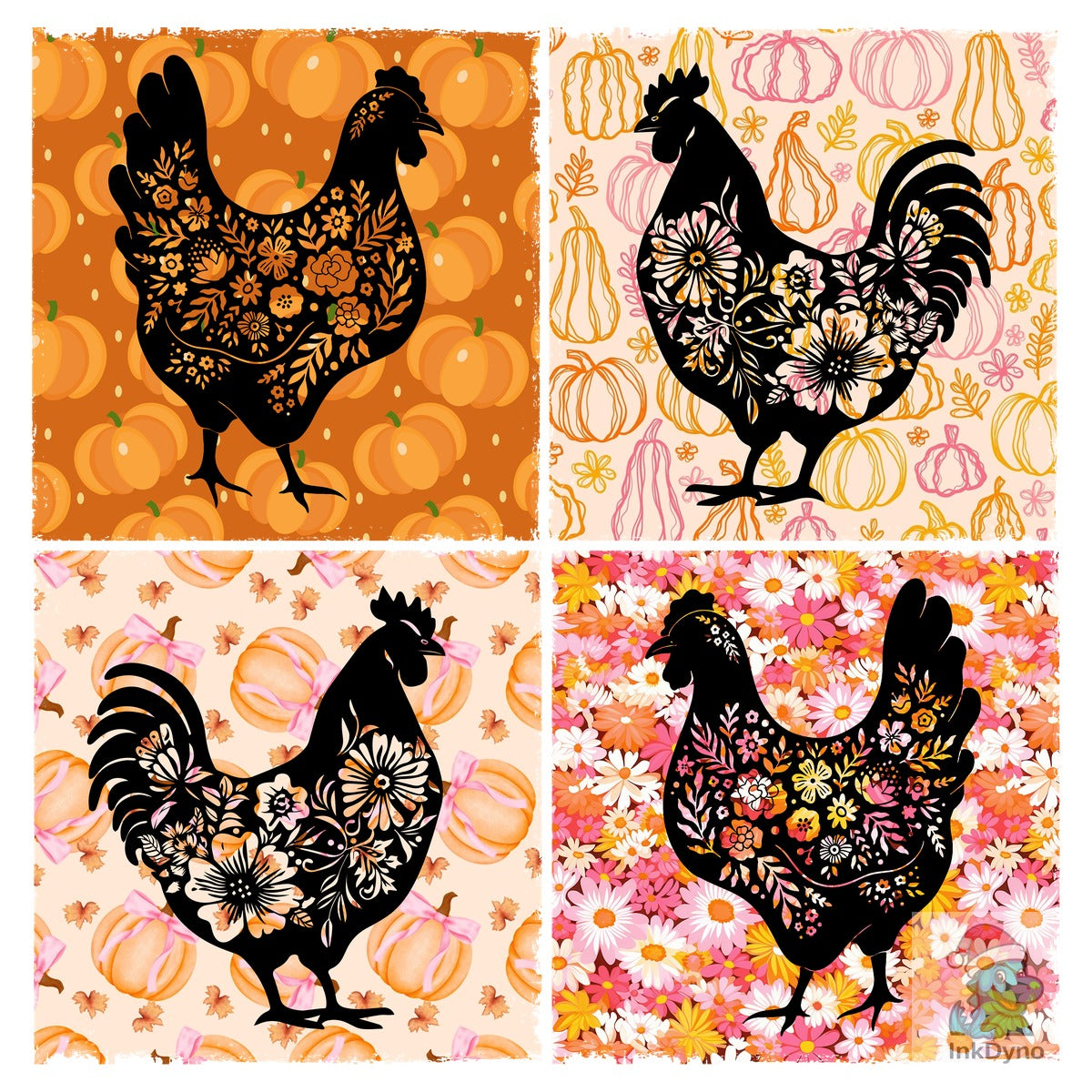 Floral Fall Chicken Pumpkin Set