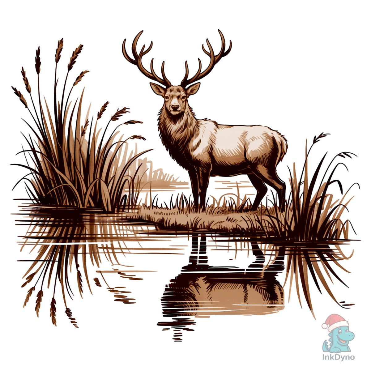 Retro Deer Wilderness Scene