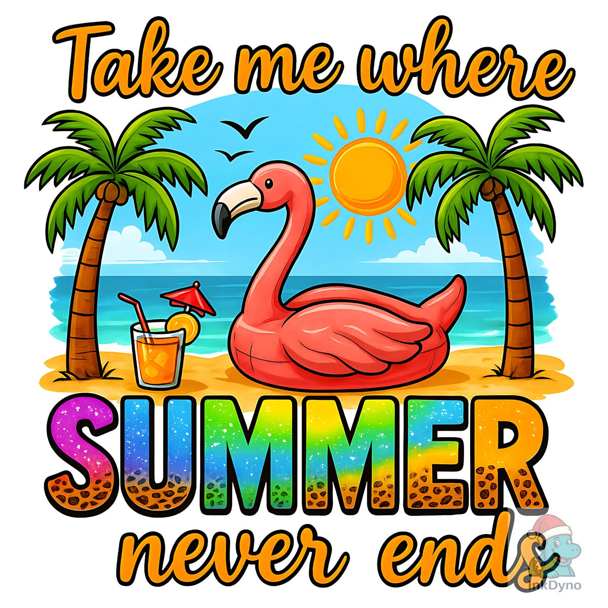 Flamingo & Beach T-Shirt Design