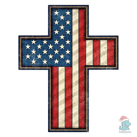 Patriotic Usa Flag Cross 4th of July - DTF Transfer