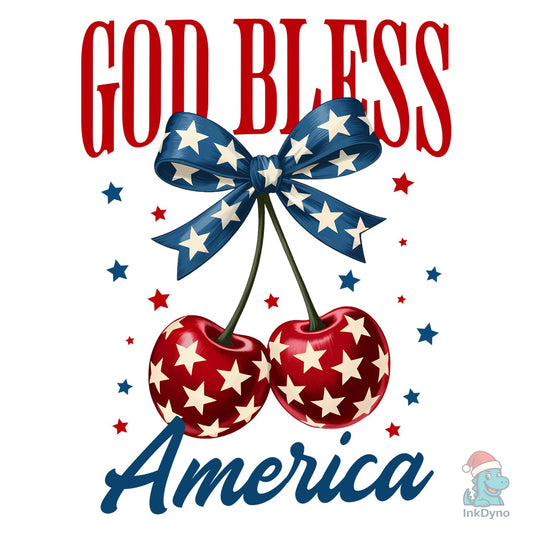 Patriotic 4th July Cherry Bow USA - DTF Transfer
