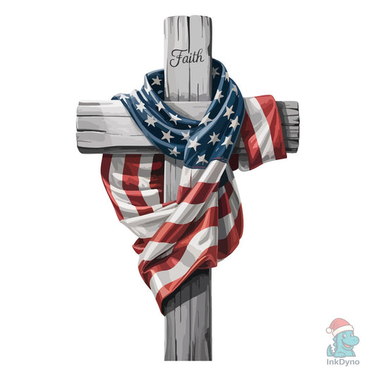 Faith Cross with USA Flag - DTF Transfer