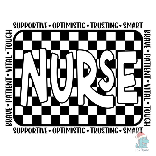 Checkered Nurse Word Art - DTF Transfer