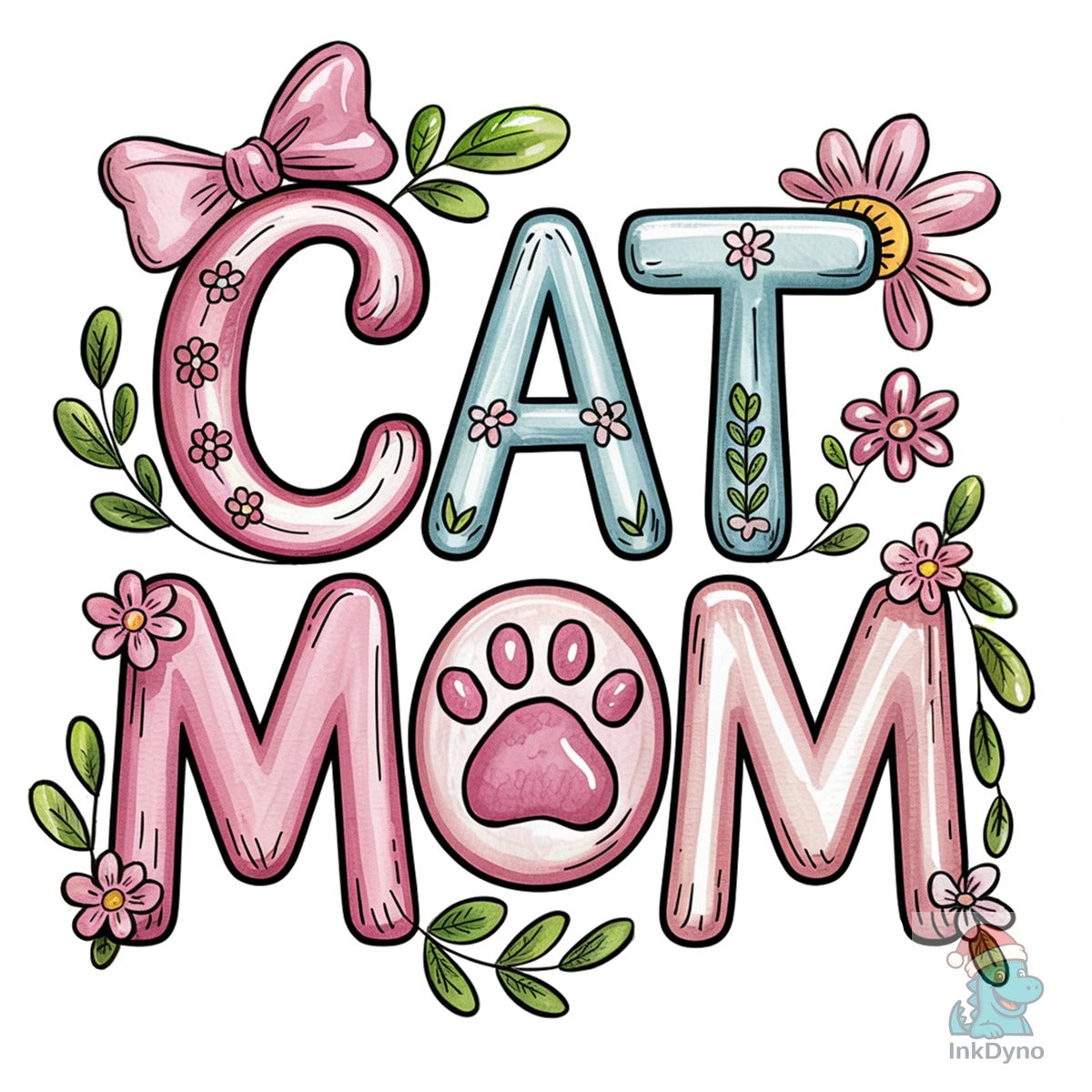 Retro Floral Cat Mom Coquette Bow