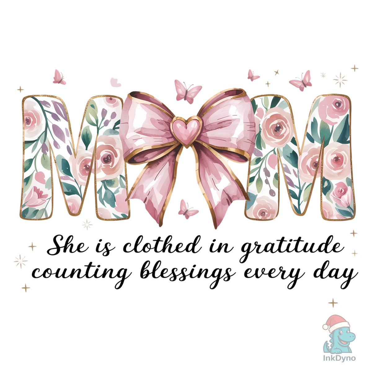 Floral MOM Quote with Pink Bow
