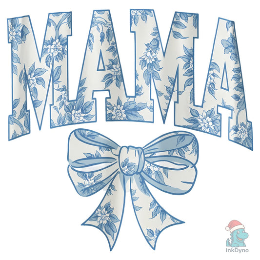 Mama Floral Bow - Blue Vintage - DTF Transfer