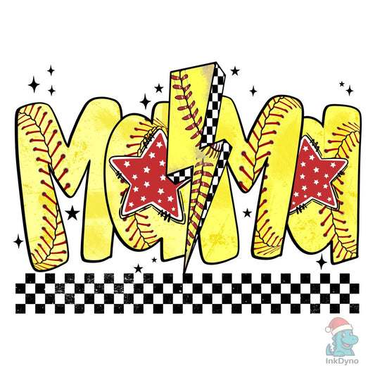 Softball Mama Lightning Bolt Checkered - DTF Transfer
