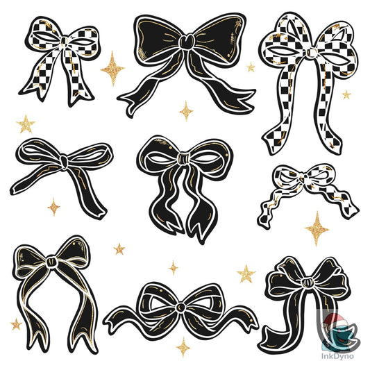 Checkered Coquette Bow Black and White - DTF Transfer