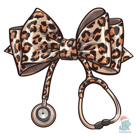 Leopard Print Stethoscope Bow - DTF Transfer