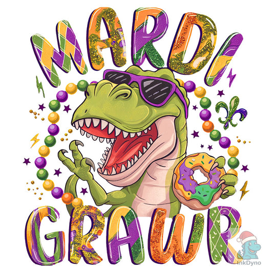 Mardi Grawr T-Rex Mardi Gras - DTF Transfer