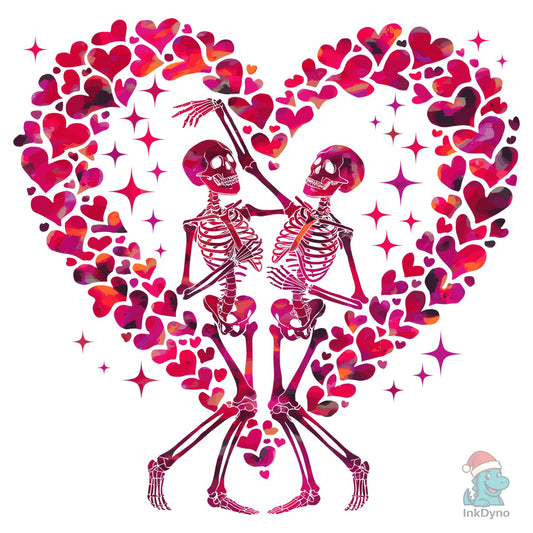 Skeleton Couple Heart of Love Valentine. - DTF Transfer