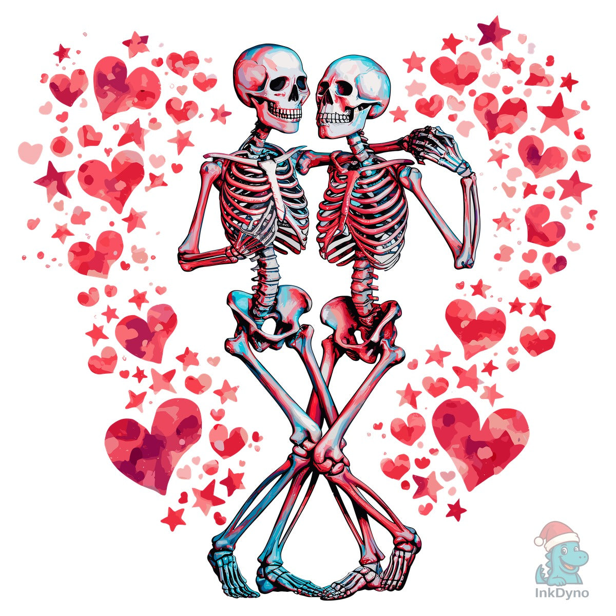 Skeleton Couple Valentine Hearts Romance