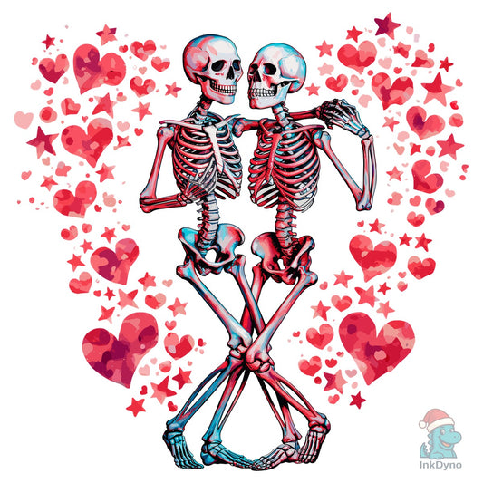 Skeleton Couple Valentine Hearts Romance - DTF Transfer
