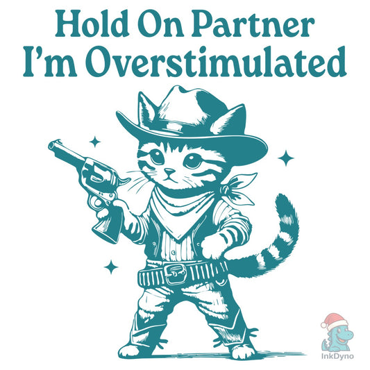 Hold on Partner Cowboy Tabby Cat - DTF Transfer