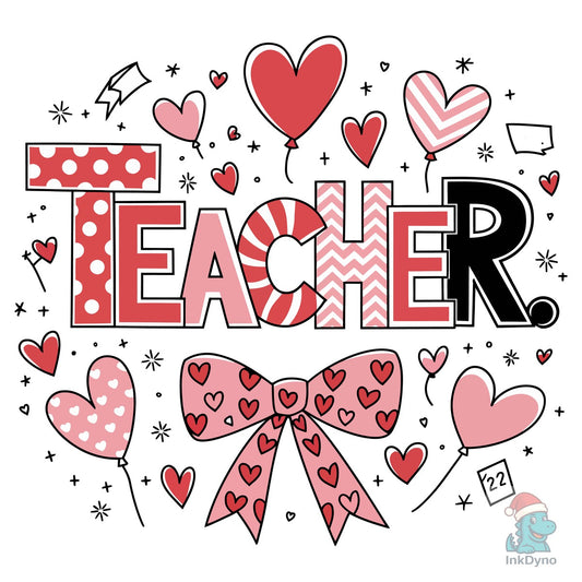 Teacher Valentine Coquette Bow Heart - DTF Transfer