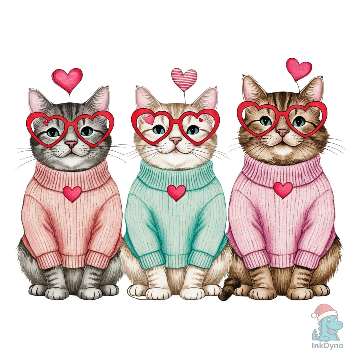 Valentines's Day Vintage Sweater Cats PN