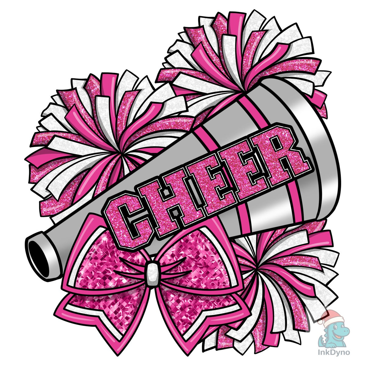 Cheer Pink Glitter Pom Poms Bow