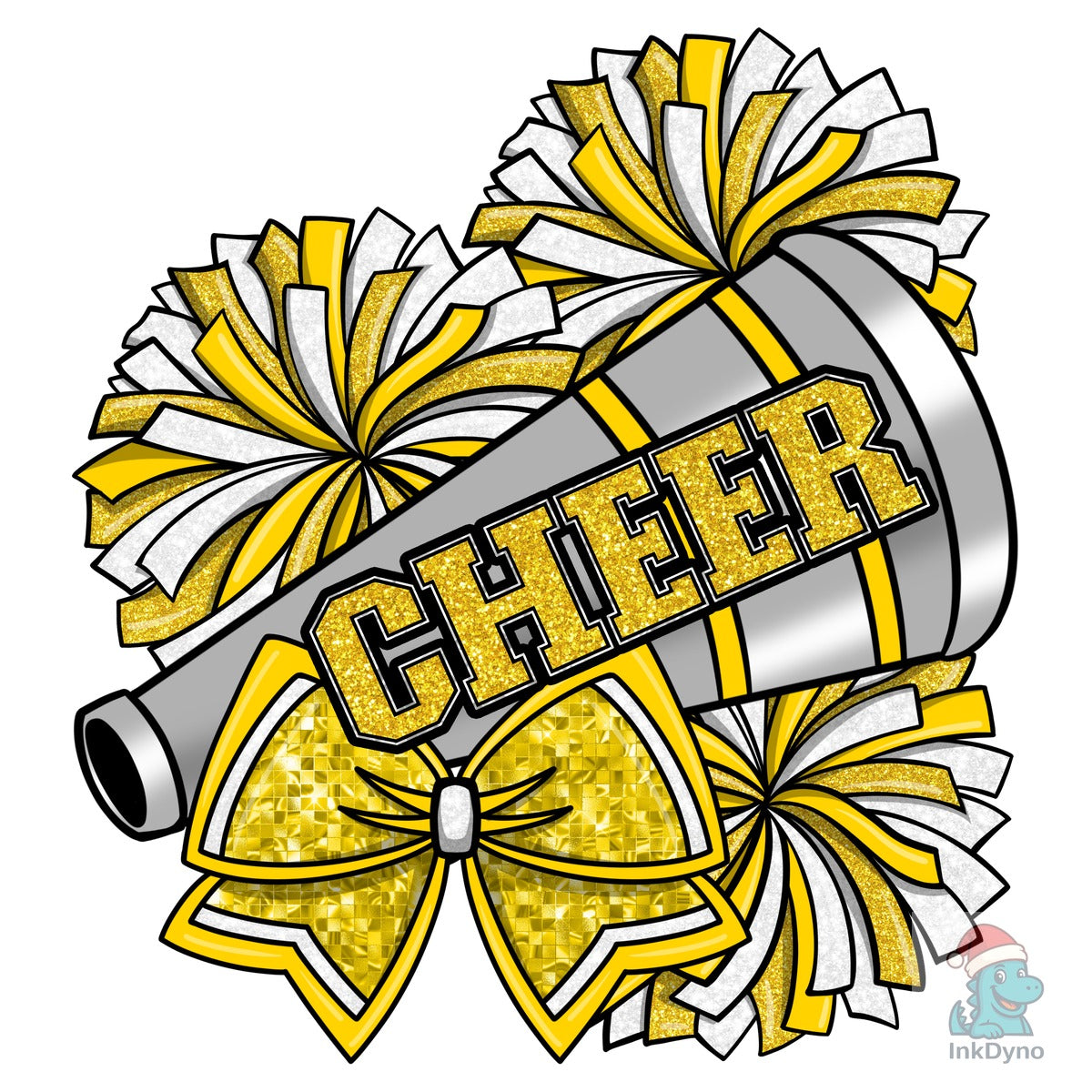 Cheer Pom Poms Glitter Yellow Bow