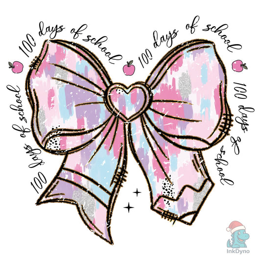 100 Day of School Pencil Bow Brushstroke - DTF Transfer