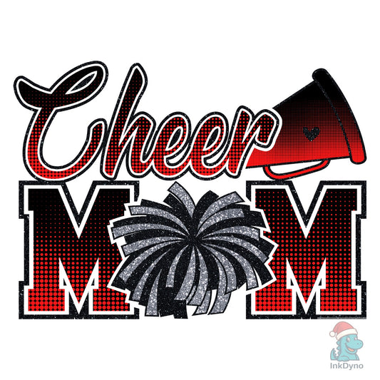 Cheer Mom Glitter Red Black Pom Mama - DTF Transfer