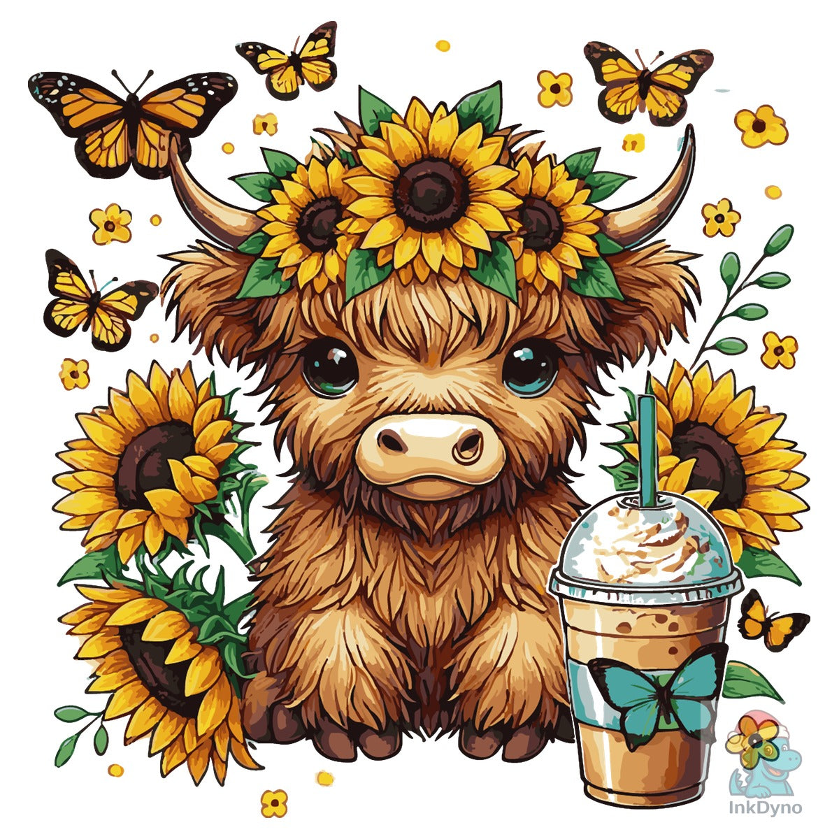 Cute Highland Cow Sunflowers