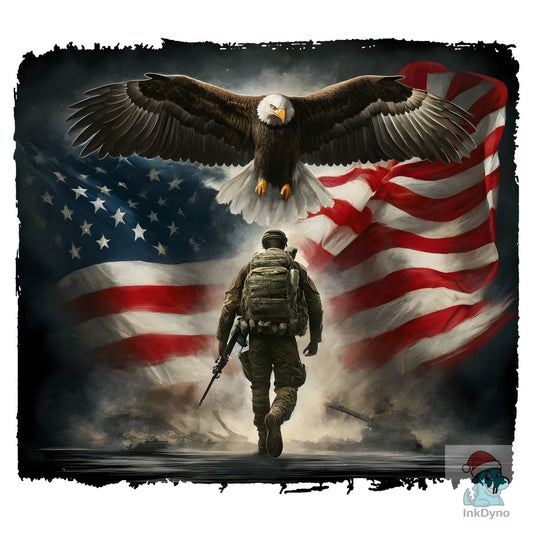 Patriotic Military Eagle with American Flag - DTF Transfer