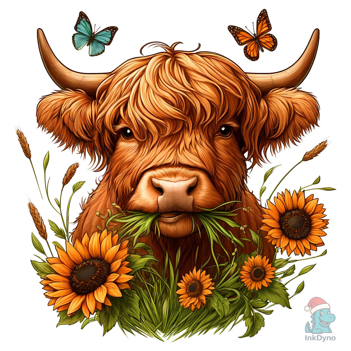 Highland Cow Sunflower Portrait