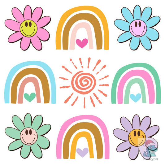 Summer Spring Flower Daisy Retro Rainbow - DTF Transfer