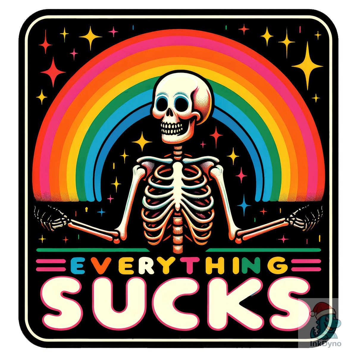 Everything Sucks Skeleton Rainbow Heat