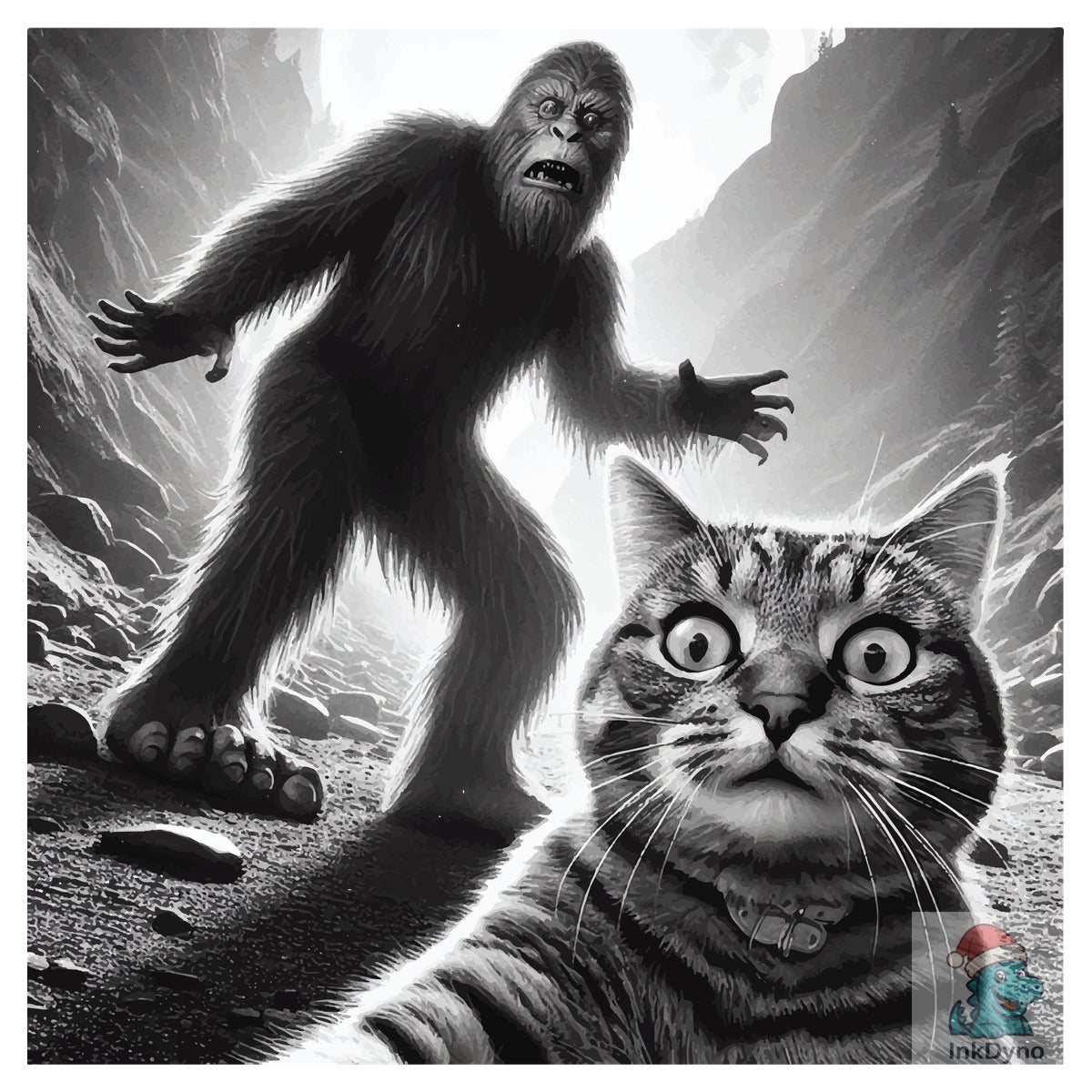 Scared Cat Selfie with Sasquatch Bigfoot
