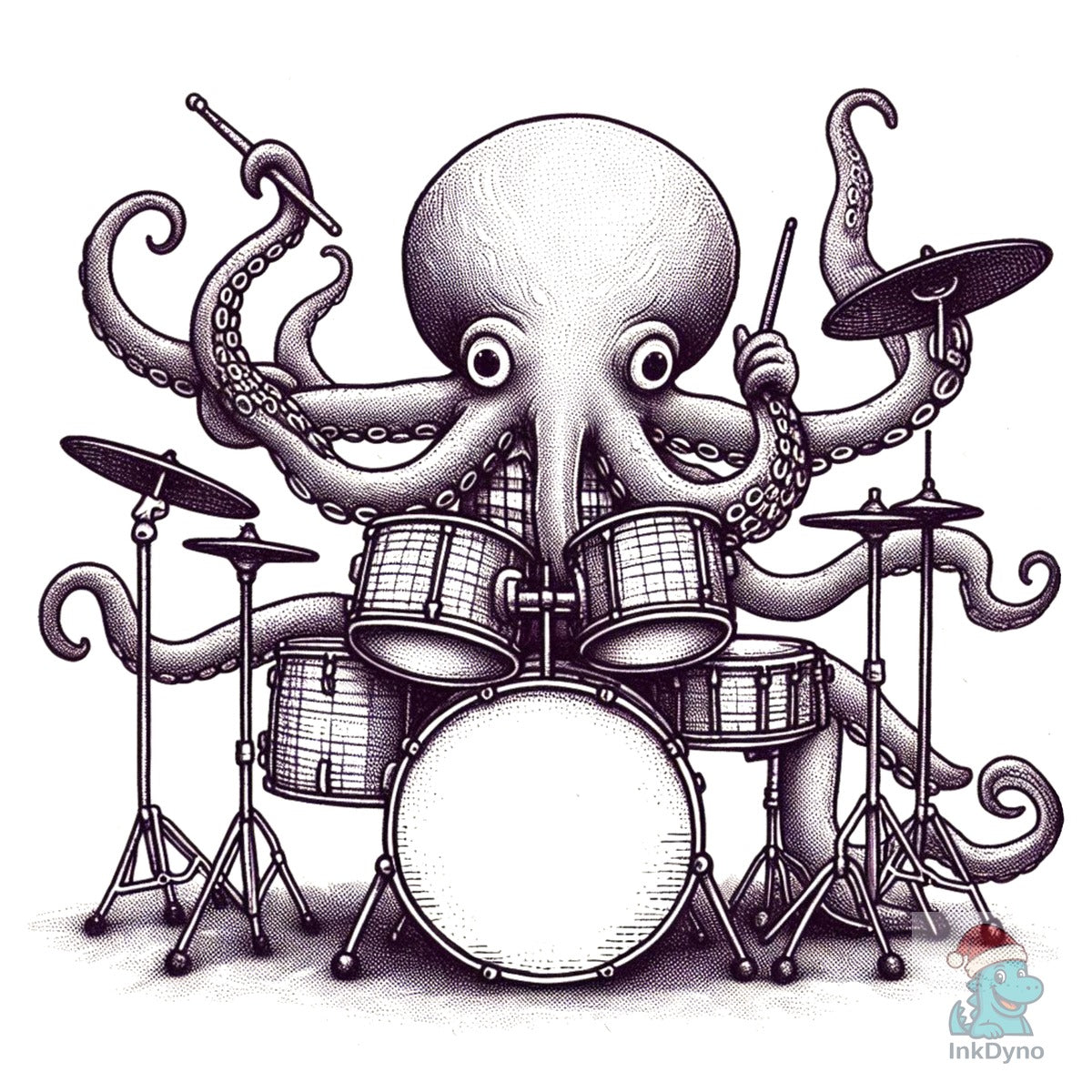 Octopus Playing Drums Retro 90's