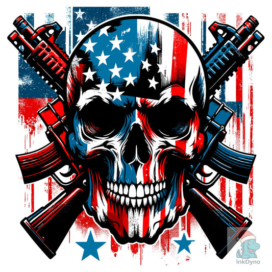 Skull with American Flag - 4th of July - DTF Transfer