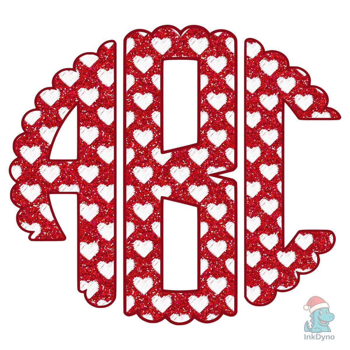 Valentine Red White Hearts Monogram Set