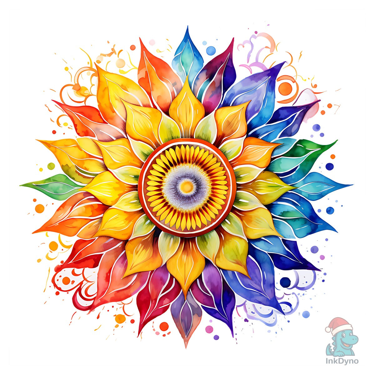 Retro Zen Sunflower Mandala Rainbow
