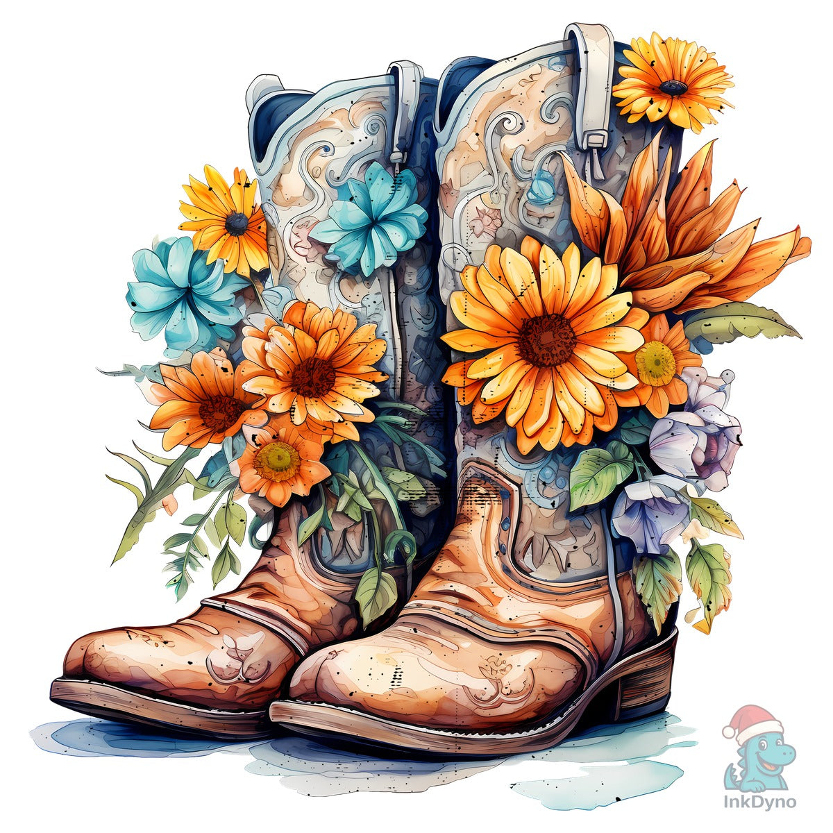 Hippie Cowboy Boots Wild Flowers
