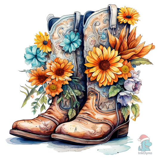 Hippie Cowboy Boots Wild Flowers - DTF Transfer