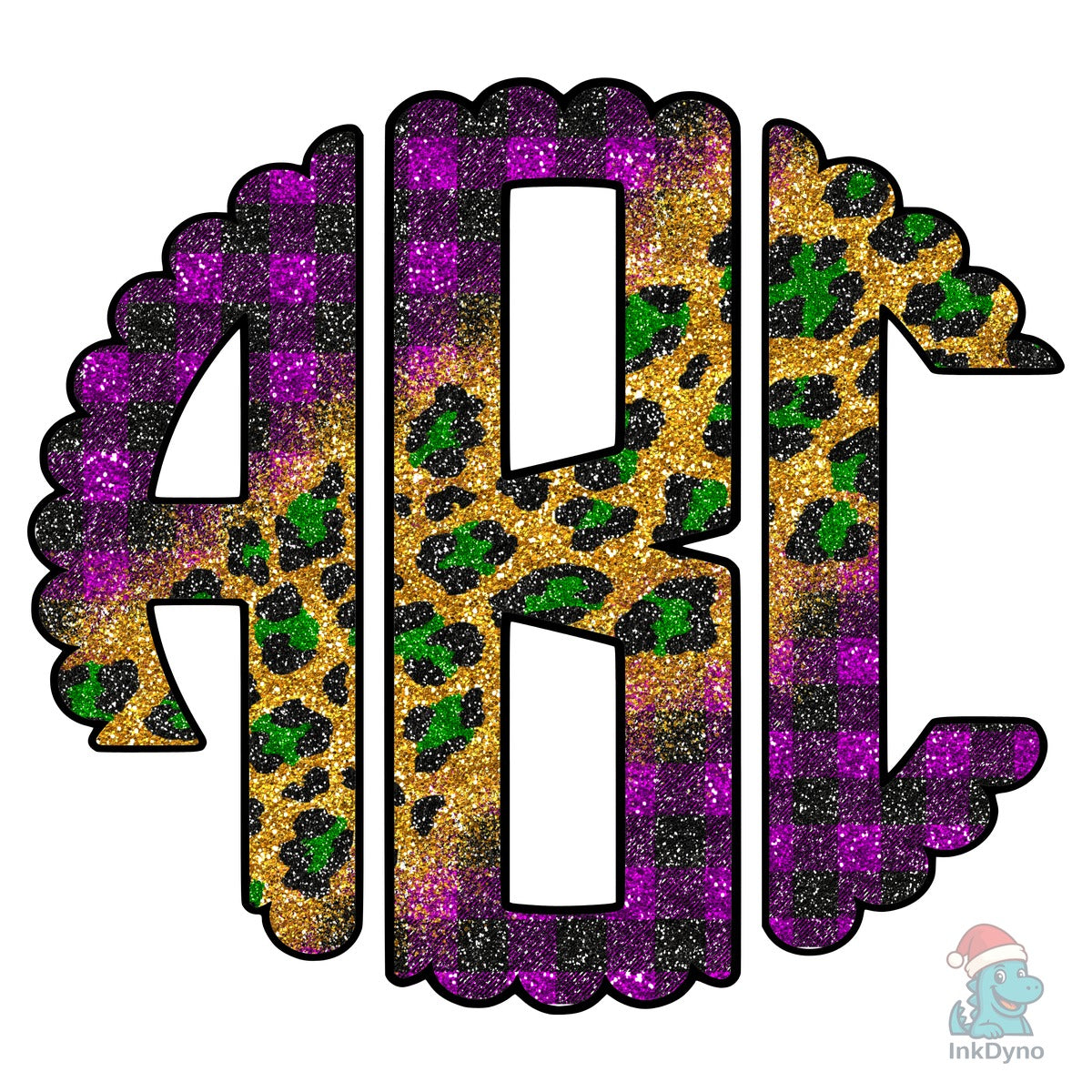 Glitter Mardi Gras Leopard Monogram