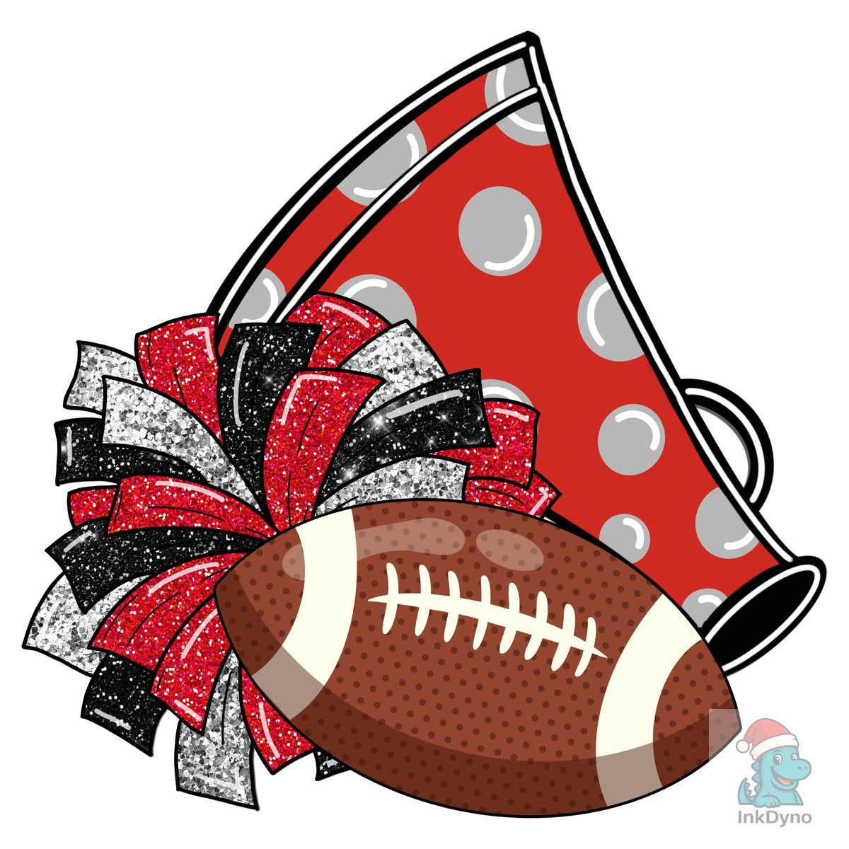 Red Glitter Football Cheer Graphic