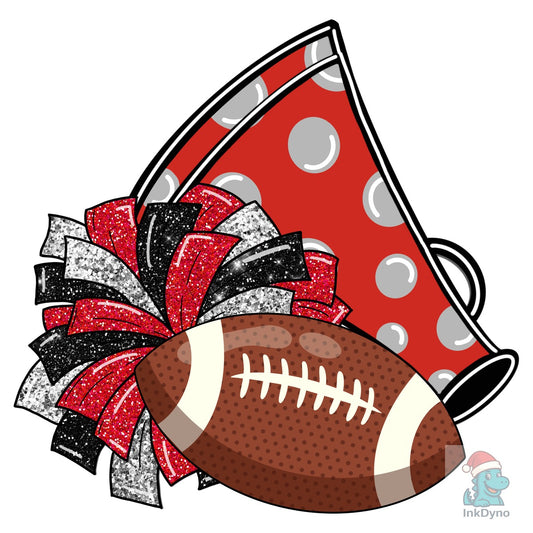 Red Glitter Football Cheer Graphic - DTF Transfer