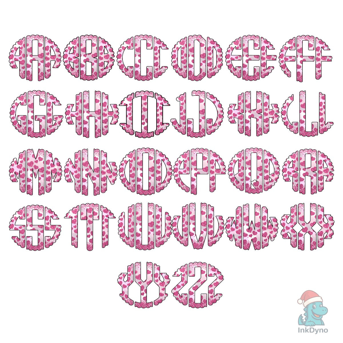 Valentine Glitter Pink Heart Monogram