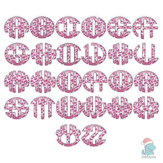 Valentine Glitter Pink Heart Monogram - DTF Transfer